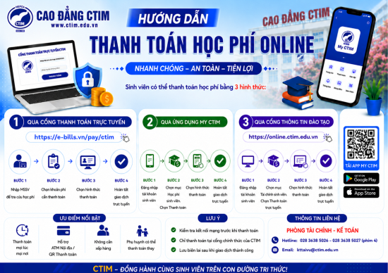 Hướng dẫn thanh toán học phí dành cho sinh viên Cao đẳng CTIM